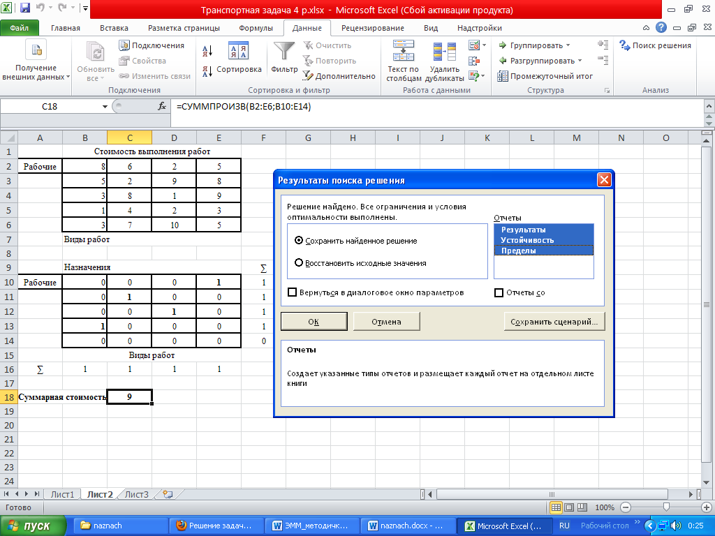 Решение задач линейного программирования в программной среде ms excel. курсовая работа (т). менеджмент. 2013-05-08