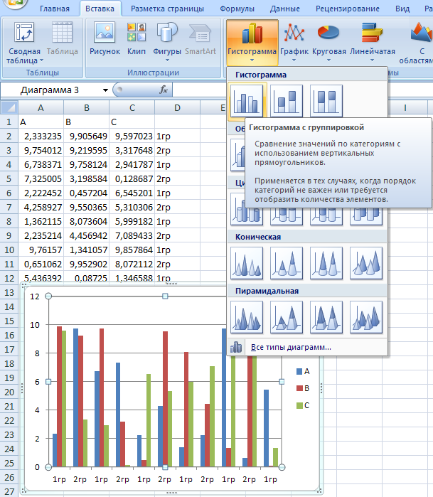 Объемный вид диаграммы excel