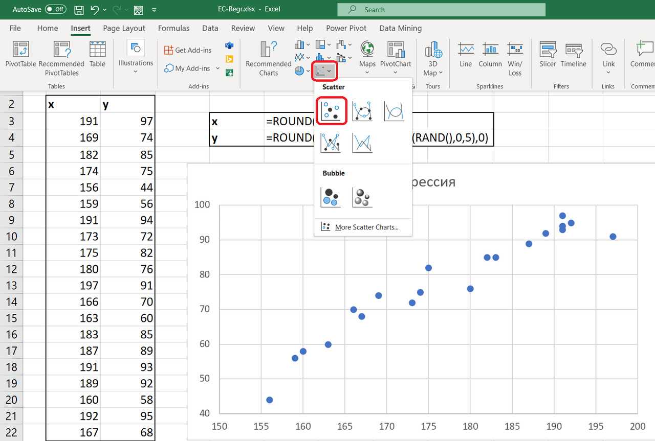 Как построить график корреляции в excel