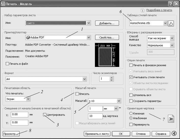 Печать в автокаде. Как печатать чертеж. Диалоговом окне параметров печати. Плоттер чертеж. Параметры плоттера.
