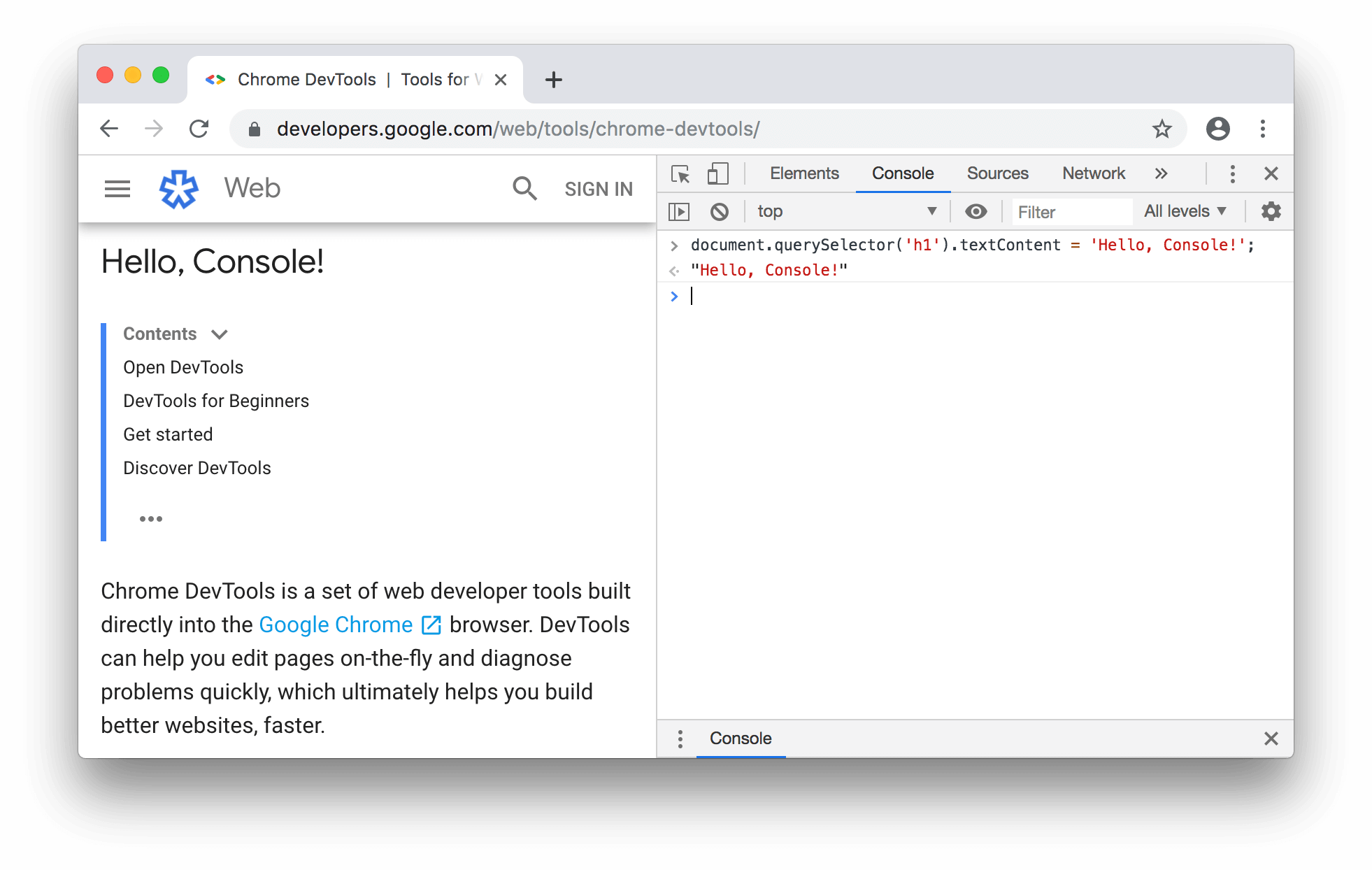 Devtools content